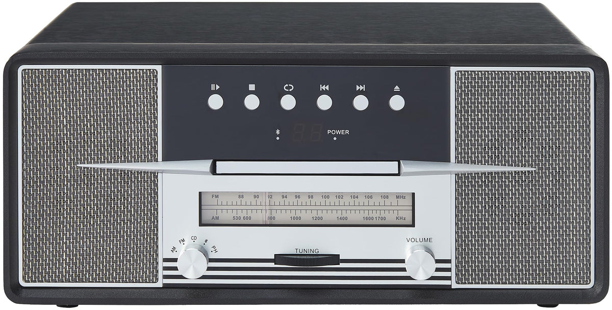 Crosley CR7016A-BK Rhapsody 7-in-1 Bluetooth 3-Speed Vinyl Record Player Turntable, CD Player, AM/FM Radio, Black