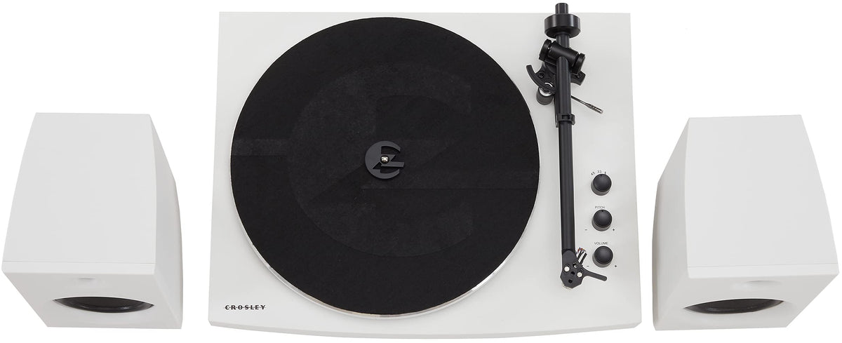 Crosley T150B-WH Modern 2-Speed Bluetooth Turntable System with Variable Weighted Tone Arm and Stereo Speakers, White