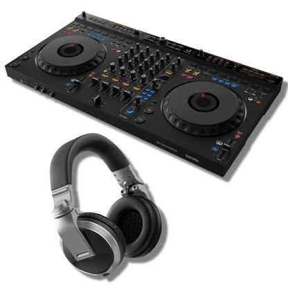 AlphaTheta DDJ-GRV6 4-channel DJ Controller with Groove Circuit and Pioneer HDJ-X5 Professional DJ Headphones (Silver)