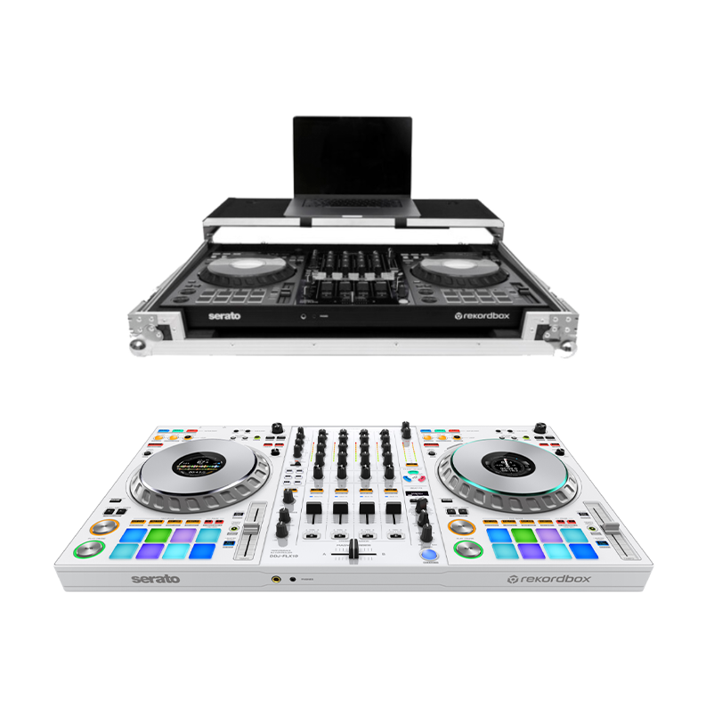 Pioneer DJ DDJ-FLX10-W 4-channel DJ controller + Headline Laptop Platform & Wheels Flight Case