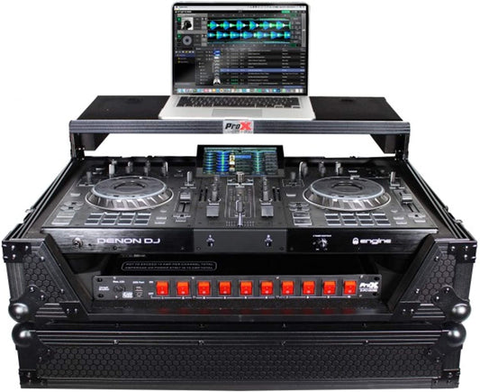 ProX XS-PRIME2 LTBL Flight Case for Denon Prime 2 Standalone DJ System with Sliding Laptop Shelf - Black on Black Design (Open Box)