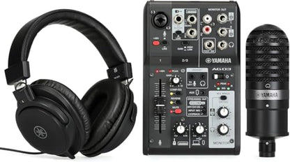 Yamaha AG03MK2 3-Channel Mixer/Interface Live Streaming Pack with Microphone and Headphones (Black)