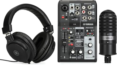 Yamaha AG03MK2 3-Channel Mixer/Interface Live Streaming Pack with Microphone and Headphones (Black)