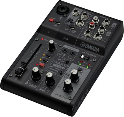 Yamaha AG03MK2 3-Channel Mixer/Interface Live Streaming Pack with Microphone and Headphones (Black)