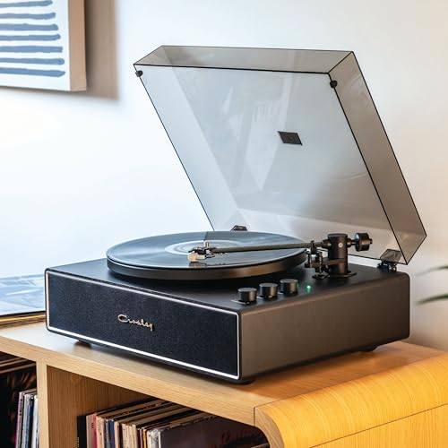 Crosley CR6046A-BKSL Stave 2-Speed Bluetooth Record Player Turntable with Built-in Speakers, Black