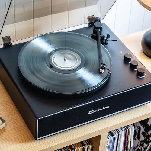 Crosley CR6046A-BKSL Stave 2-Speed Bluetooth Record Player Turntable with Built-in Speakers, Black