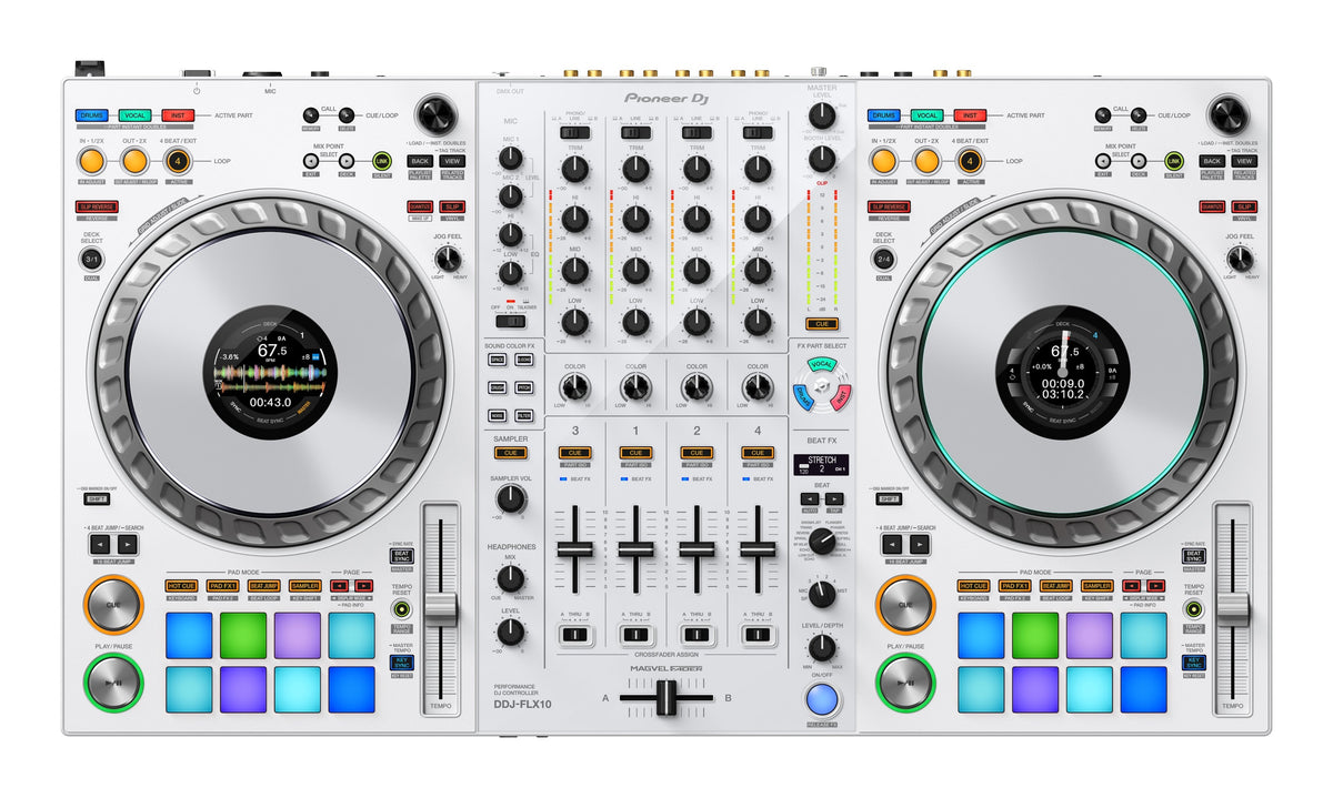 Pioneer DJ DDJ-FLX10-W Limited Edition - 4-channel DJ controller + Odyssey Industrial Board Flight Case