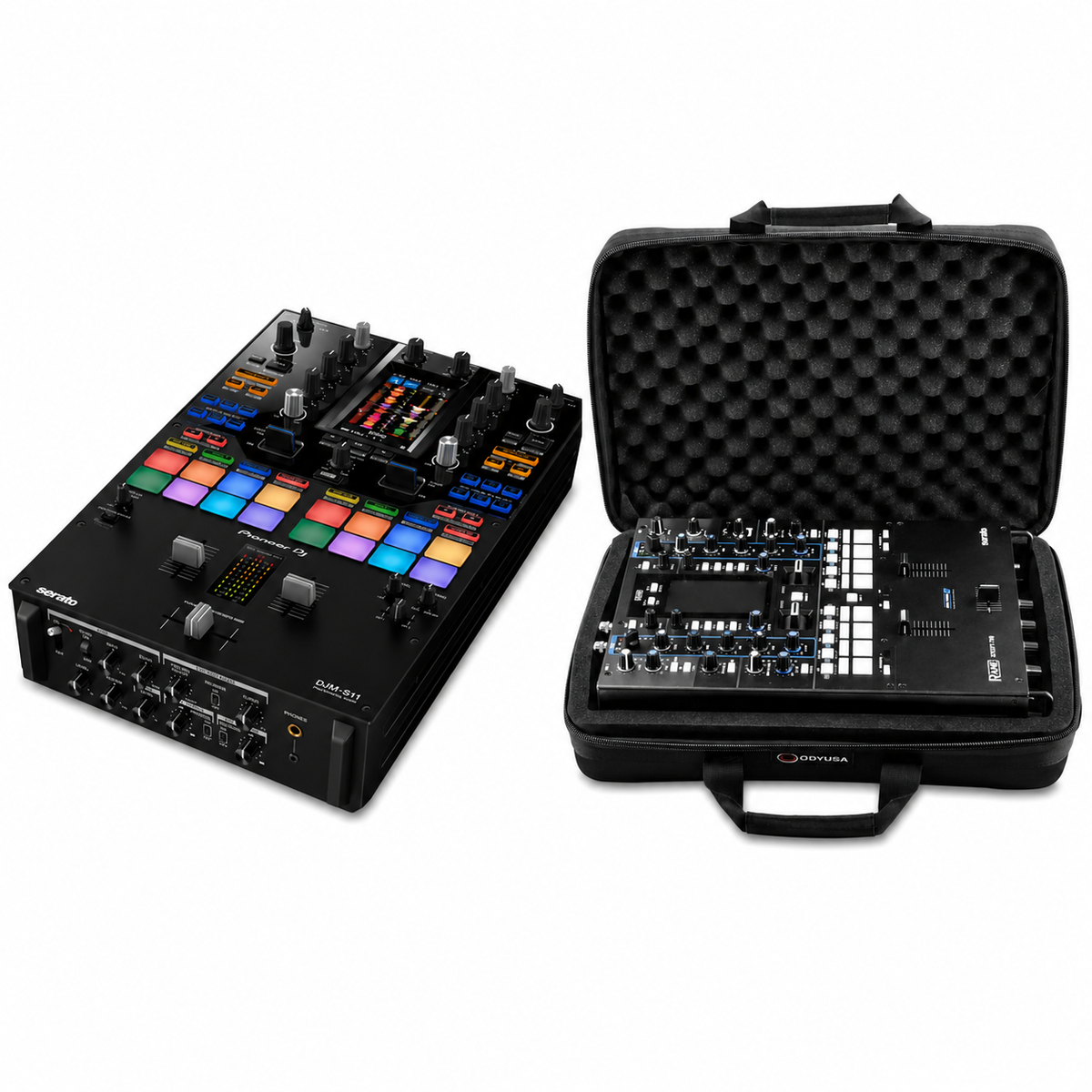 Pioneer DJ DJM-S11 Professional 2-Channel Battle Mixer + Odyssey Base 2 Top Streemline Eva Case