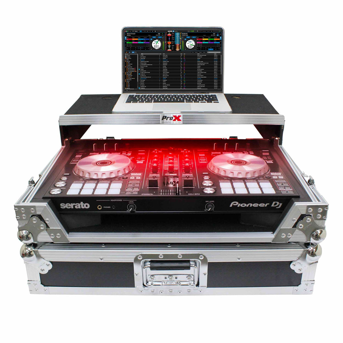 ProX Flight Case for Pioneer DDJ-SR2 Controller with Laptop Shelf and LED Kit (Silver-on-Black) (Open Box)