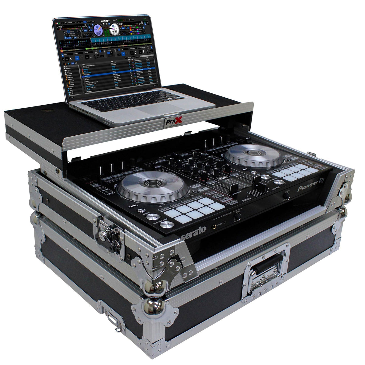 ProX Flight Case for Pioneer DDJ-SR2 Controller with Laptop Shelf and LED Kit (Silver-on-Black) (Open Box)