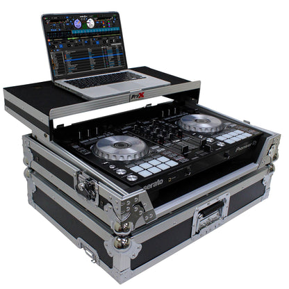 ProX Flight Case for Pioneer DDJ-SR2 Controller with Laptop Shelf and LED Kit (Silver-on-Black)