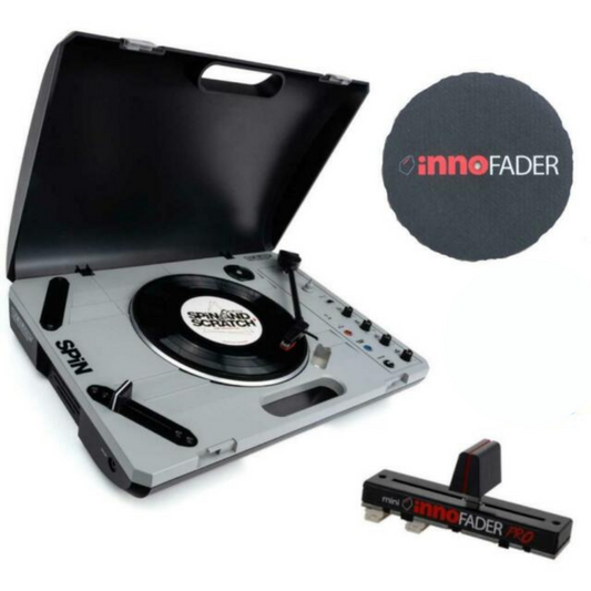 Reloop SPiN Portable Turntable with Scratch Vinyl + Innofader Bundle