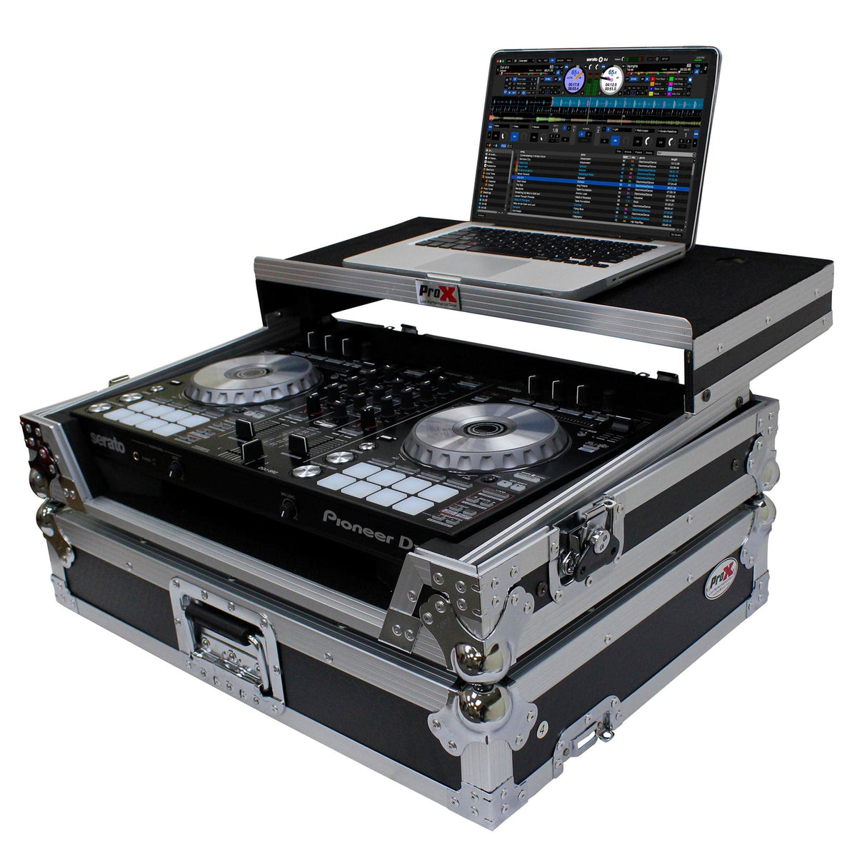 ProX Flight Case for Pioneer DDJ-SR2 Controller with Laptop Shelf and LED Kit (Silver-on-Black) (Open Box)