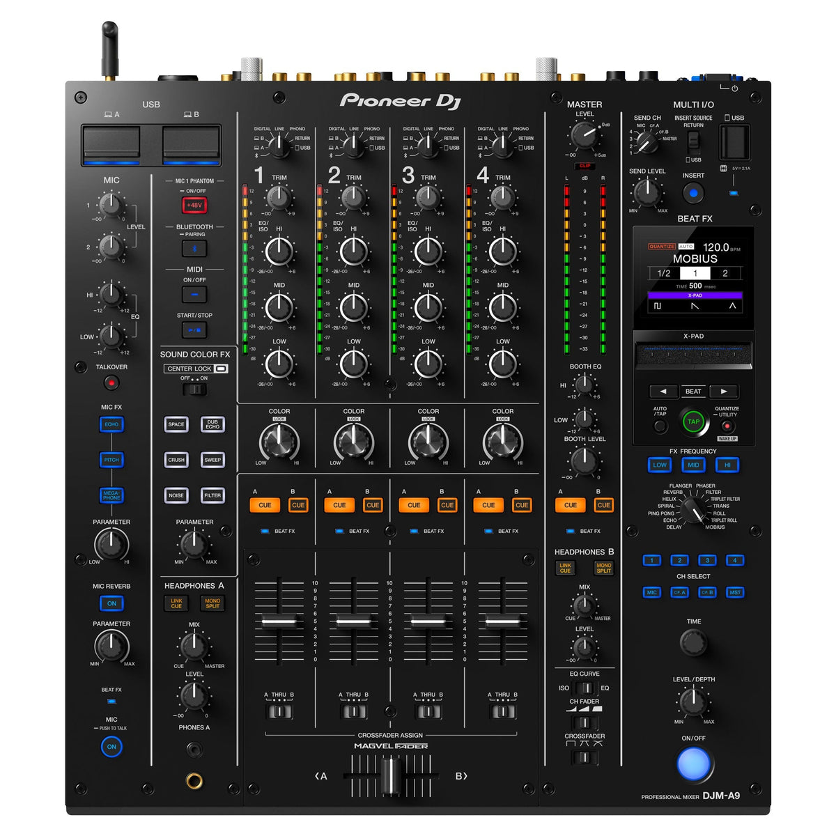 Pioneer DJ DJM-A9 4-Channel Digital Pro-DJ Mixer with Bluetooth, Black (Open Box)