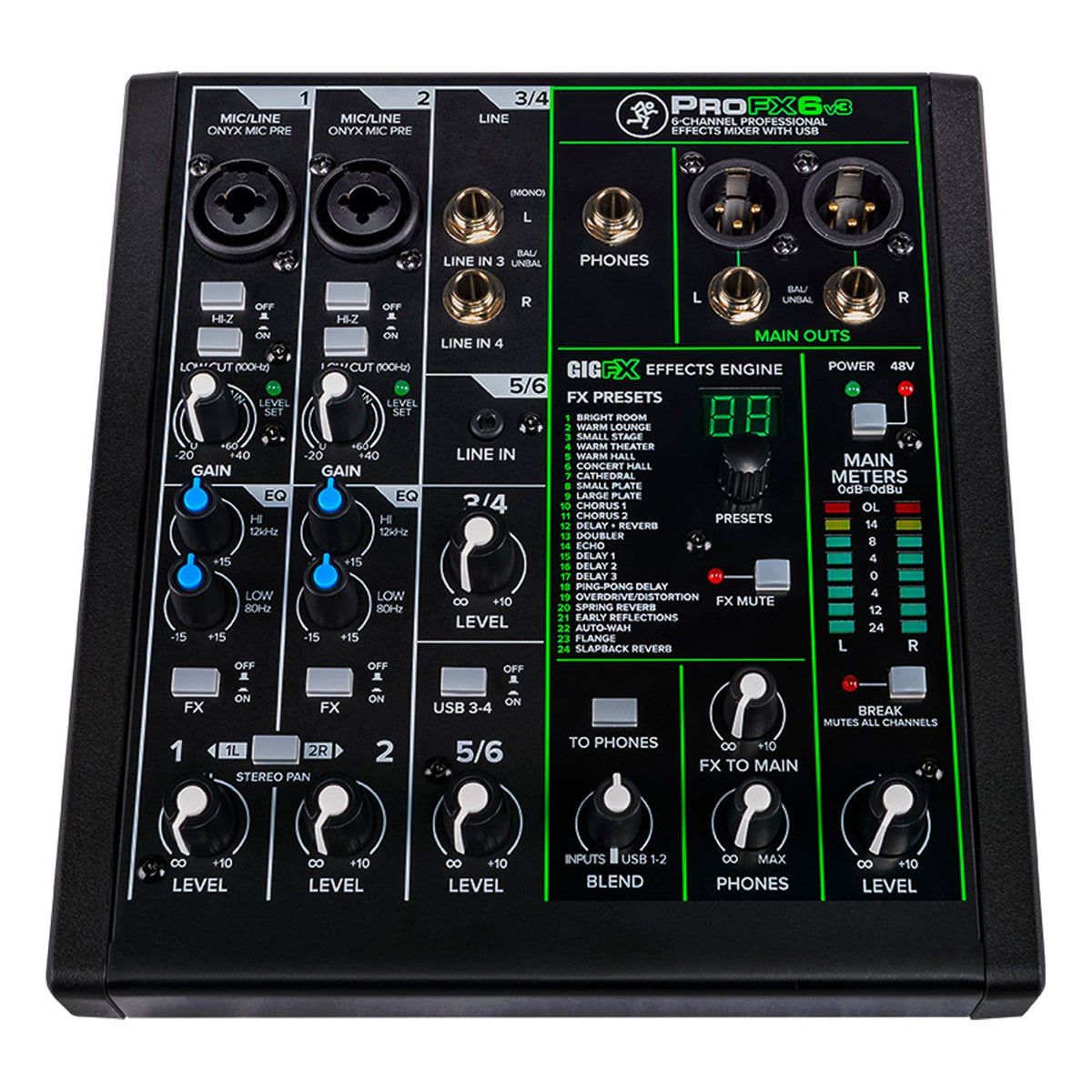 Mackie ProFXv3 Series, 6-Channel Professional Effects Mixer with USB, Onyx Mic Preamps and GigFX effects engine - Unpowered (ProFX6v3)