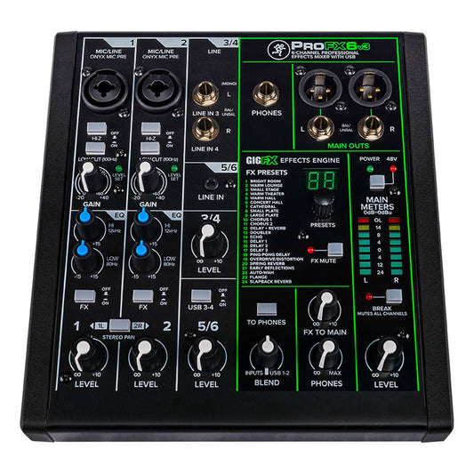Mackie ProFXv3 Series, 6-Channel Professional Effects Mixer with USB, Onyx Mic Preamps and GigFX effects engine - Unpowered (ProFX6v3)
