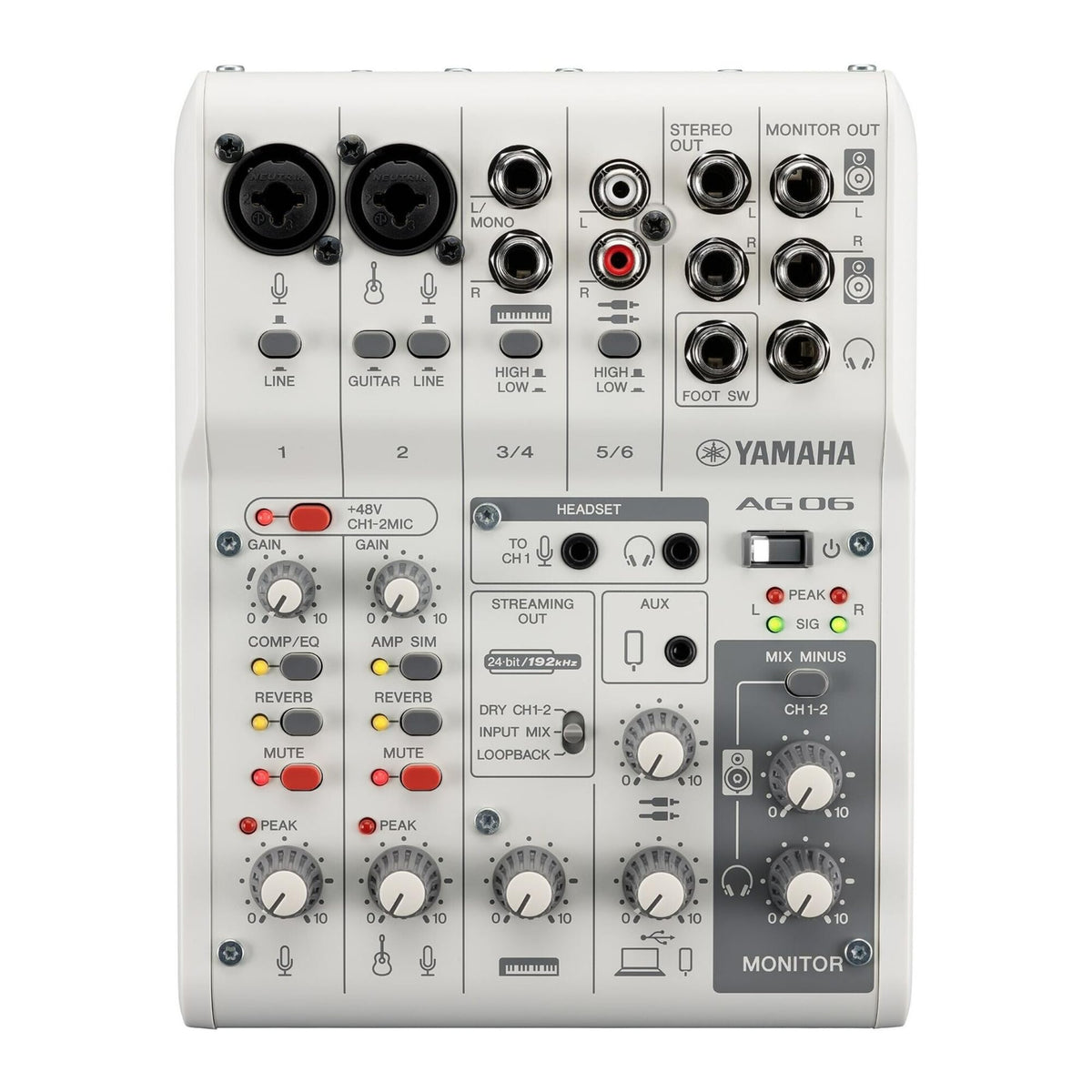 Yamaha AG06MK2 6-Channel Mixer and USB Audio Interface (White)