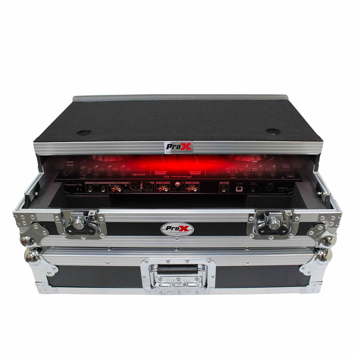 ProX Flight Case for Pioneer DDJ-SR2 Controller with Laptop Shelf and LED Kit (Silver-on-Black) (Open Box)