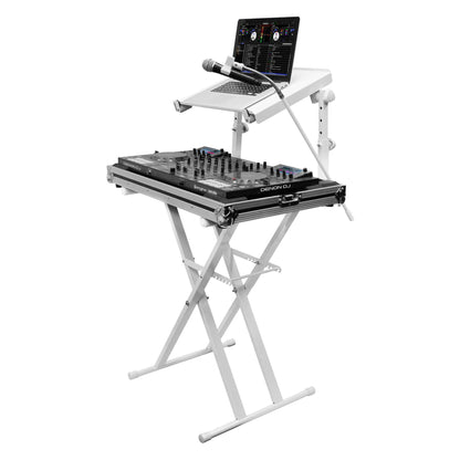Odyssey Innovative Designs X-Stand Combo Dual-Tier Heavy-Duty Folding Stand with Microphone Boom & Laptop/Gear Shelf (white) (Open Box)