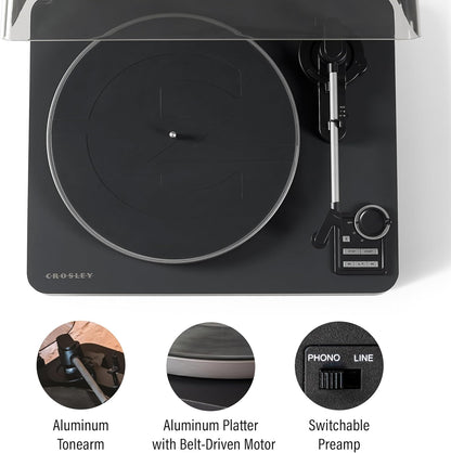 Crosley C300A-BK Fully Automatic Belt-Drive Bluetooth Turntable Record Player, Black
